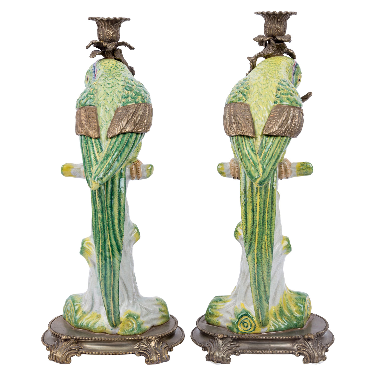 Paar grüne Papageien als Kerzenhalter, 20. Jh., - Image 4 of 9