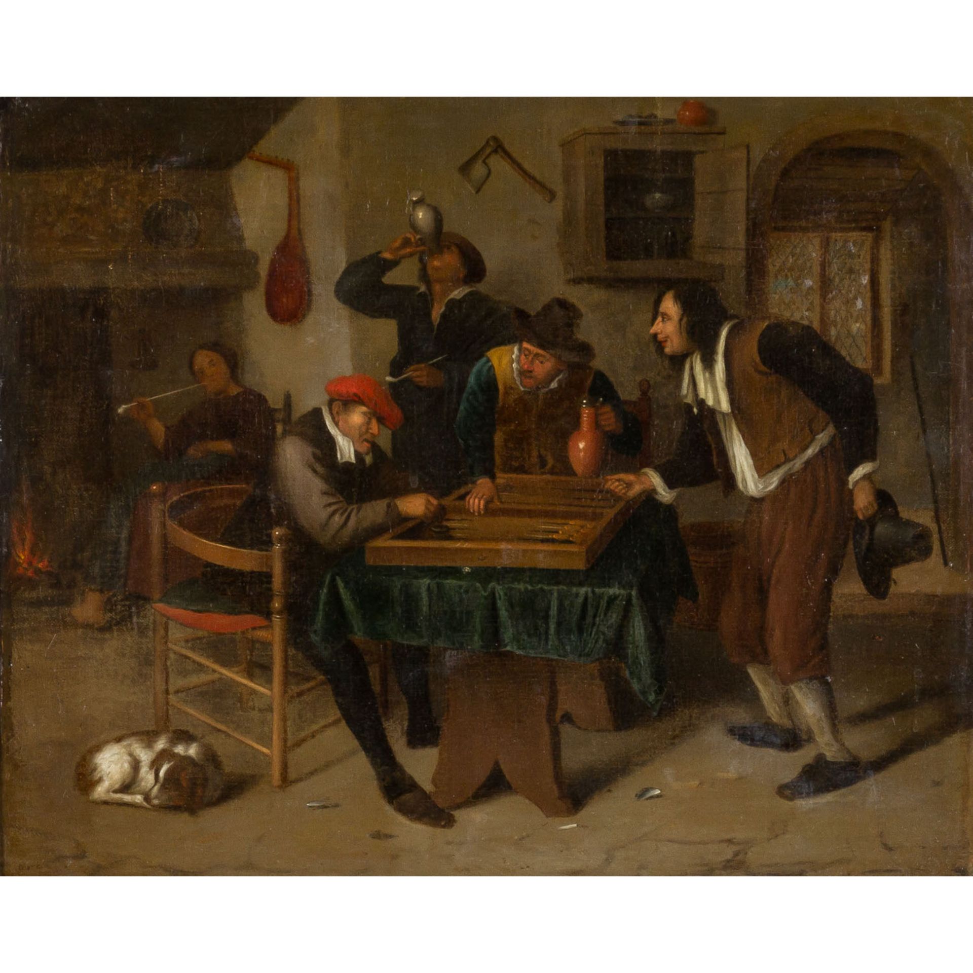 STEEN, Jan, ATTRIBUIERT (1626-1679), "Wirtshausinterieur mit Bauern beim Tricktrackspiel",