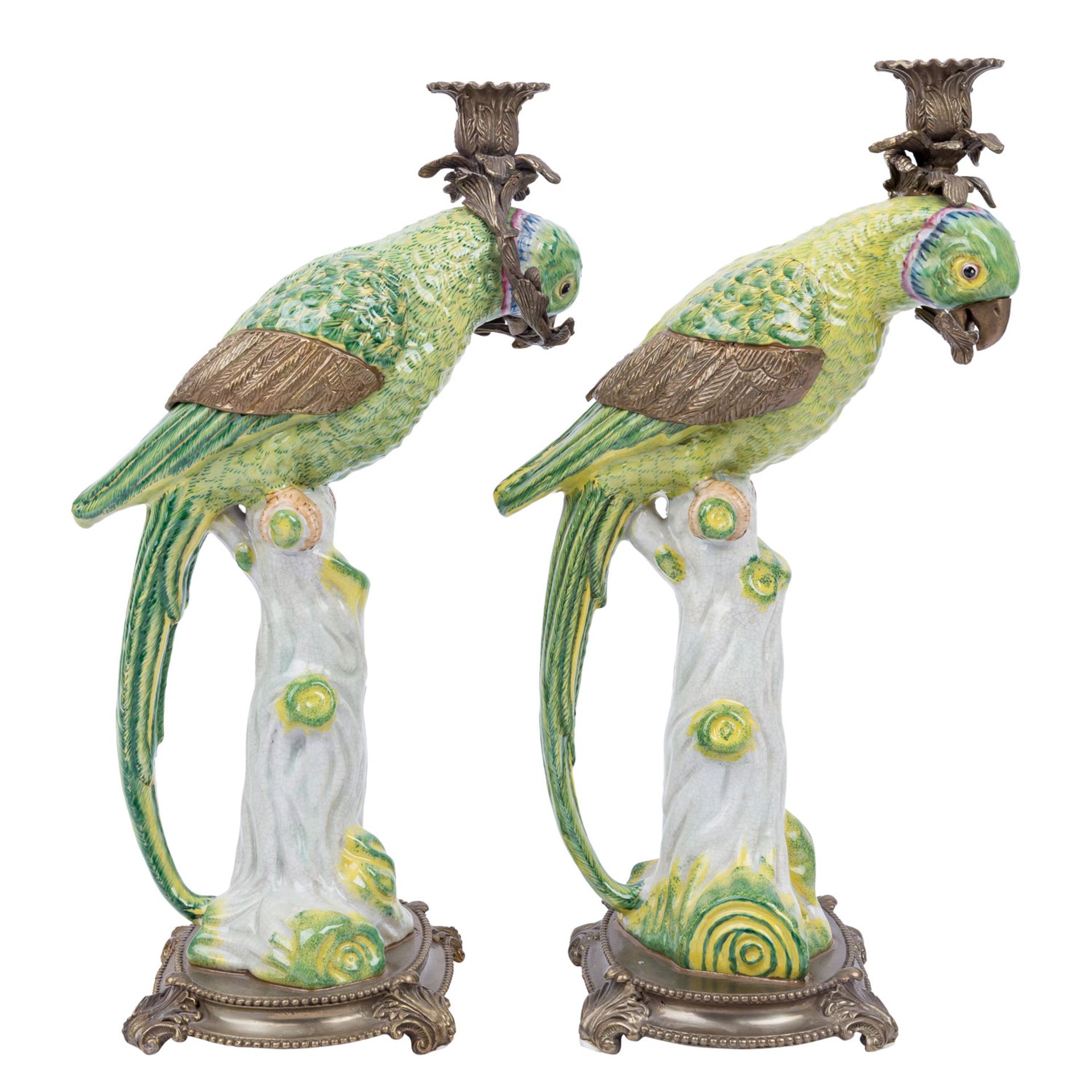 Paar grüne Papageien als Kerzenhalter, 20. Jh., - Bild 5 aus 9