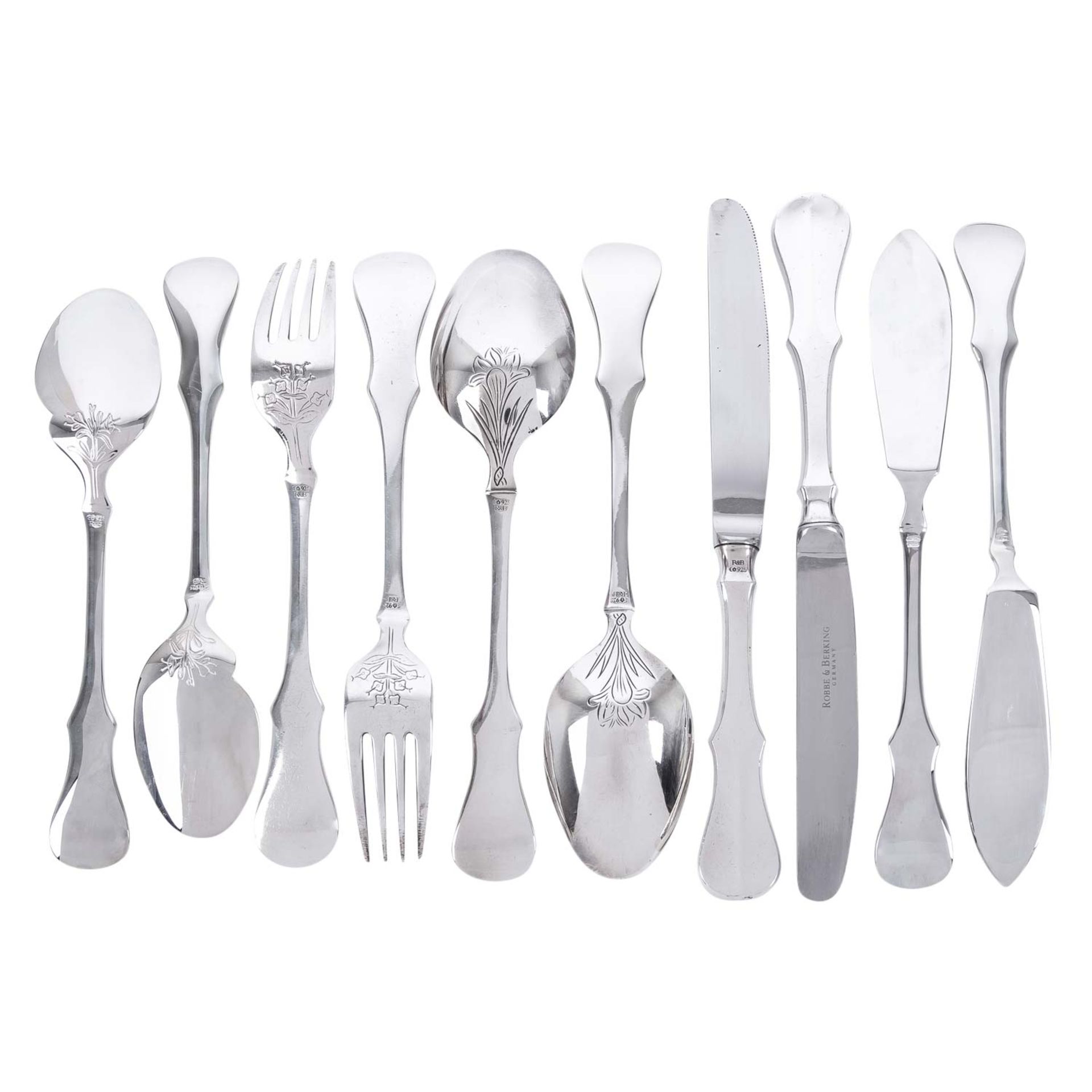 ROBBE & BERKING Besteck-Set 'Alt-Kopenhagen', 10tlg., 925 Silber, 20. Jh., - Bild 3 aus 5