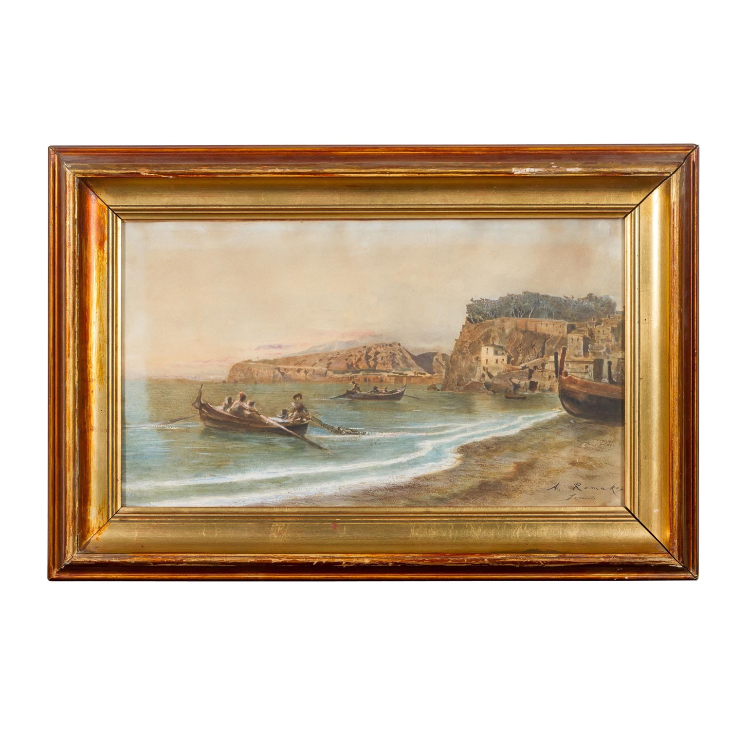 ROMAKO, ANTON (1832 – 1889), "Italienische Küstenlandschaft mit Fischerbooten", 2. Hälfte 19. Jh., - Image 2 of 5