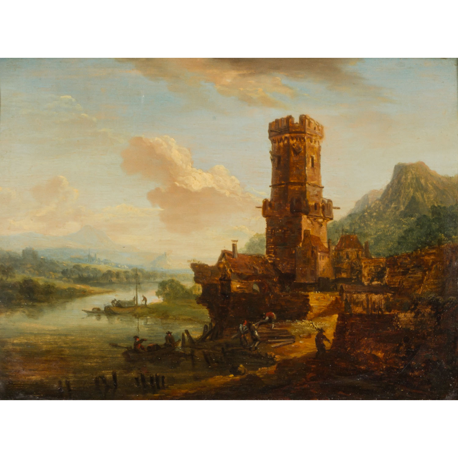 SCHÜTZ, Christian Georg, ATTRIBUIERT (C.G.S.: 1718 - 1791), "Befestigtes Städtchen an einem Flusslau
