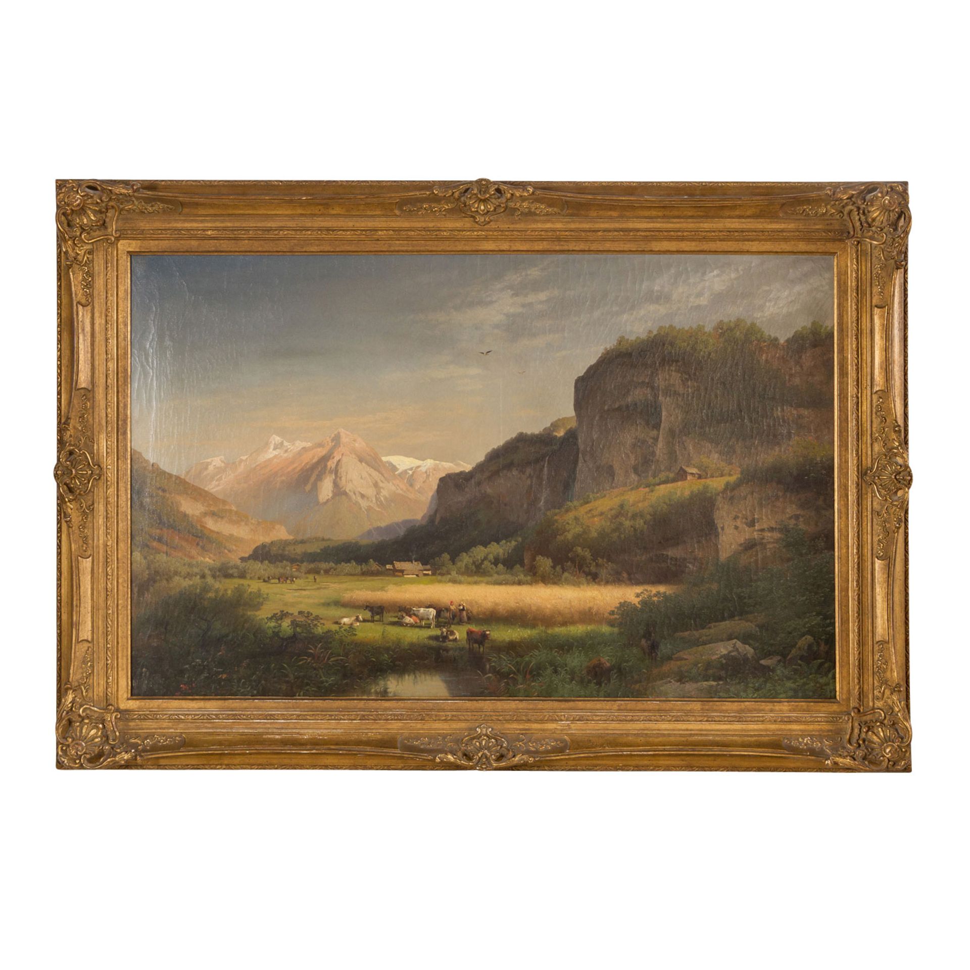 HERZOG, HERMANN OTTOMAR (1832 - 1932), "Alpenlandschaft mit Personenstaffage", 1871, - Bild 2 aus 8