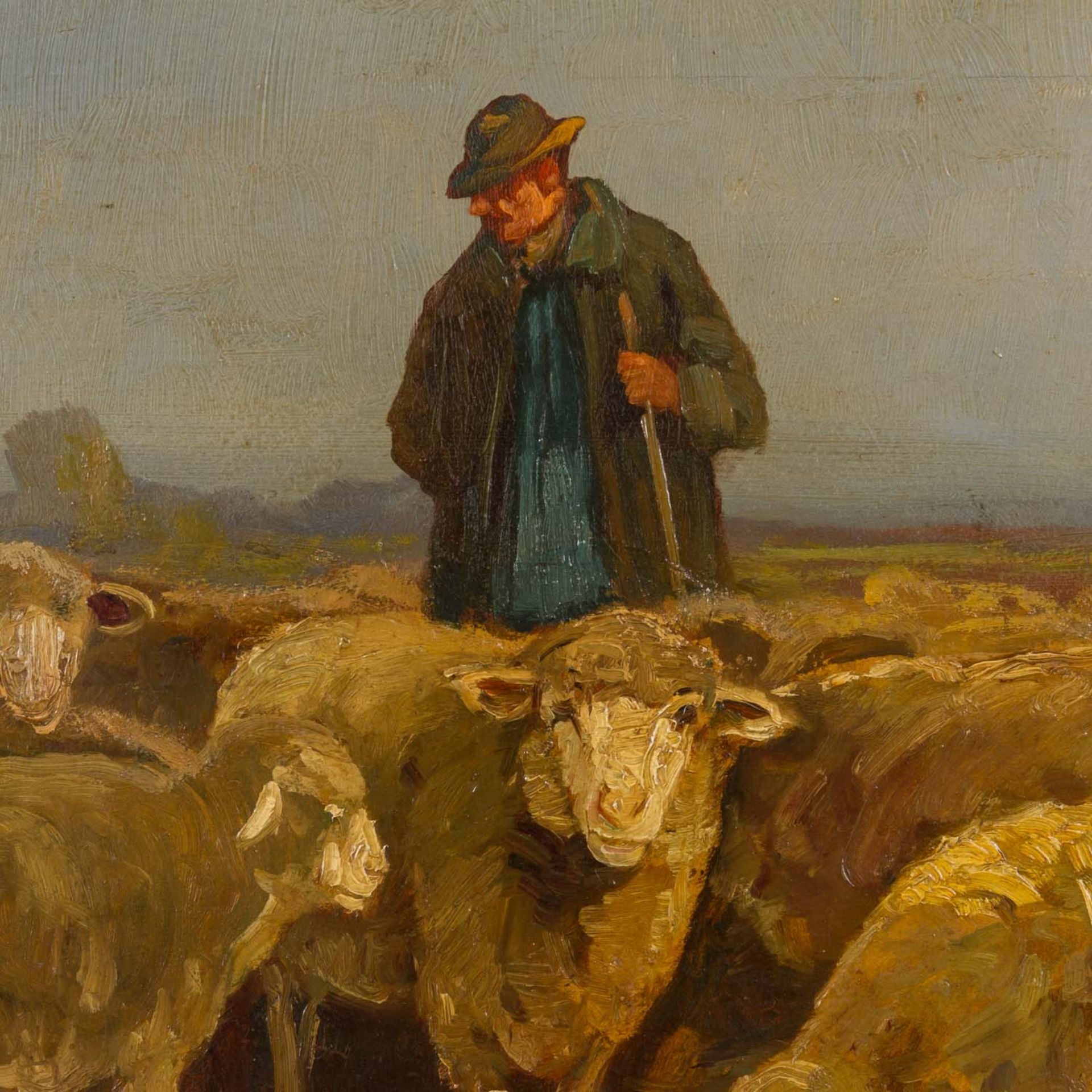 GREBE, Friedrich, ATTRIBUIERT (F. G.: 1850x1925), "Schäfer mit seiner Herde in Heidelandschaft", - Bild 4 aus 6
