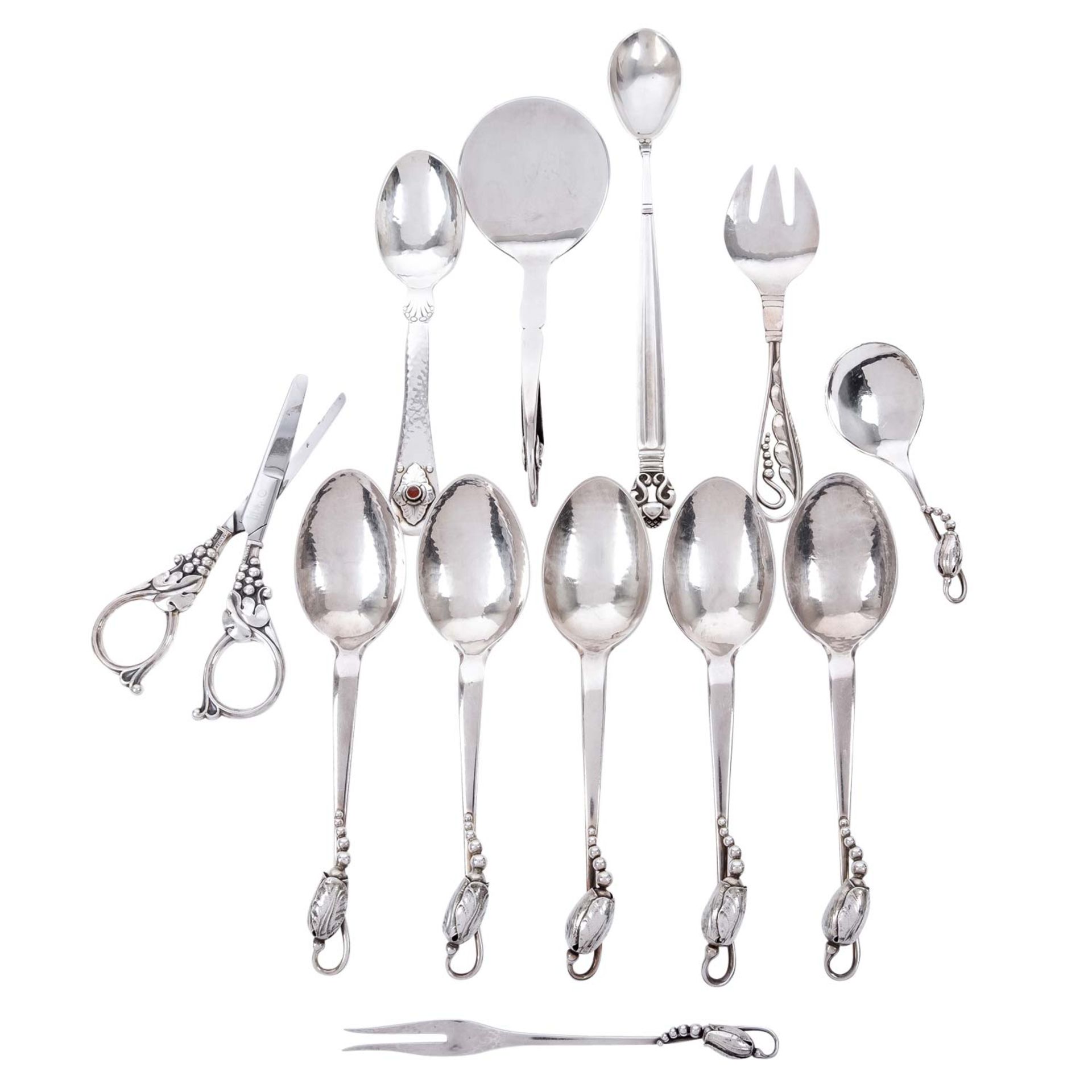 GEORG JENSEN Konvolut versch. Besteckteile, 12tlg.,925 Silber, 20. Jh.,