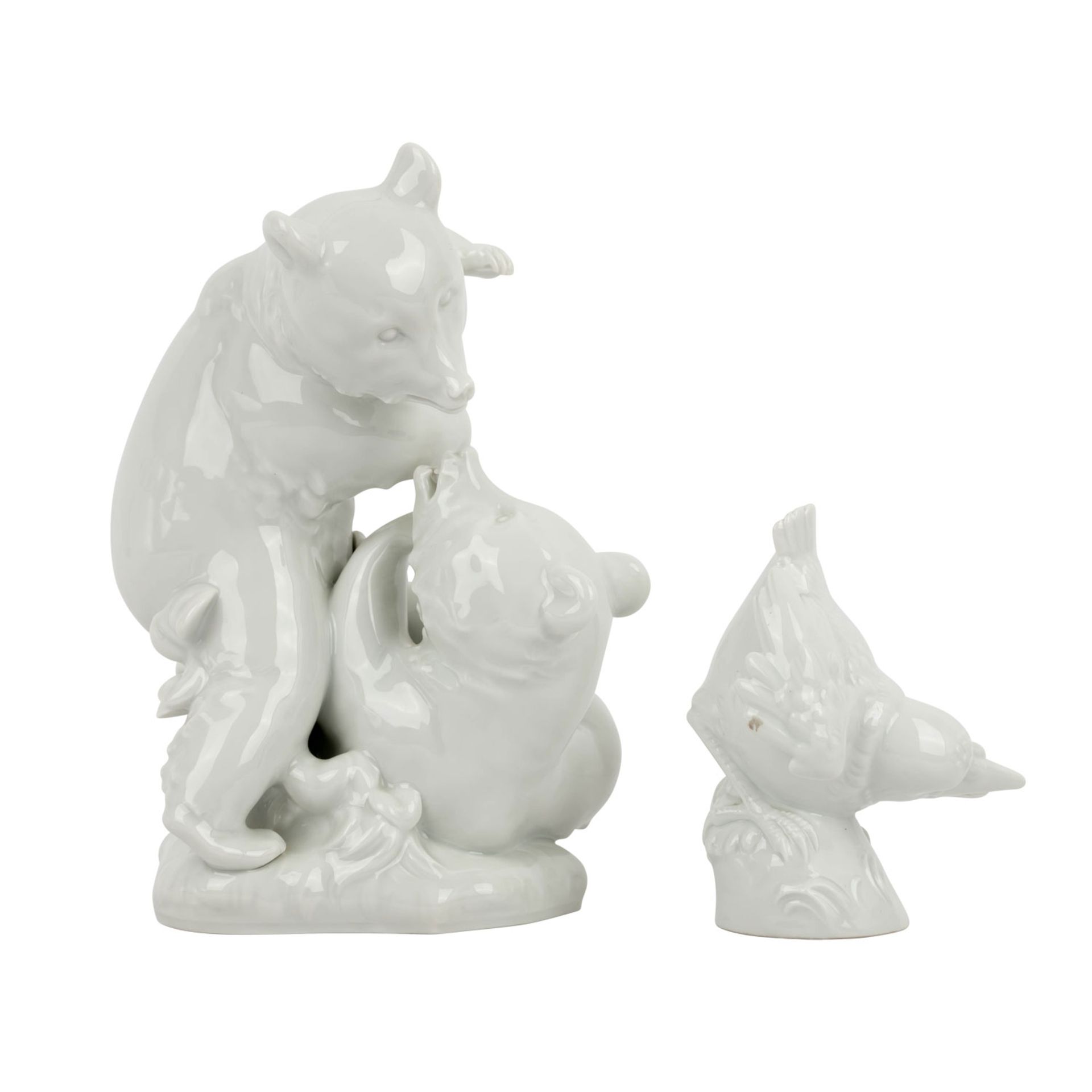 MEISSEN 2 Tierfiguren 'Bärengruppe' und 'Rabe', 1. Wahl, 20. Jh. - Image 3 of 5