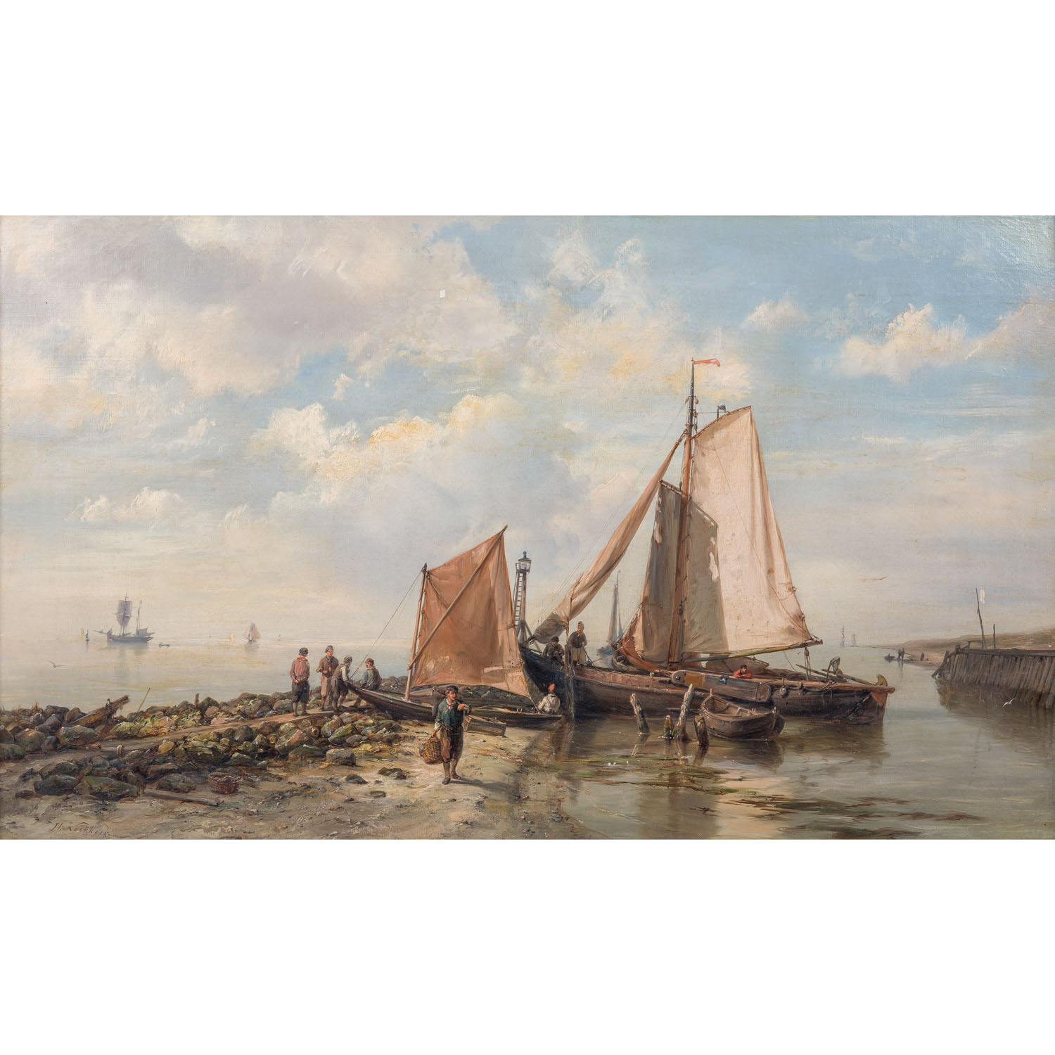 KOEKKOEK, HERMANUS I (1815-1882), "Fischer mit ihren Booten am Strand",