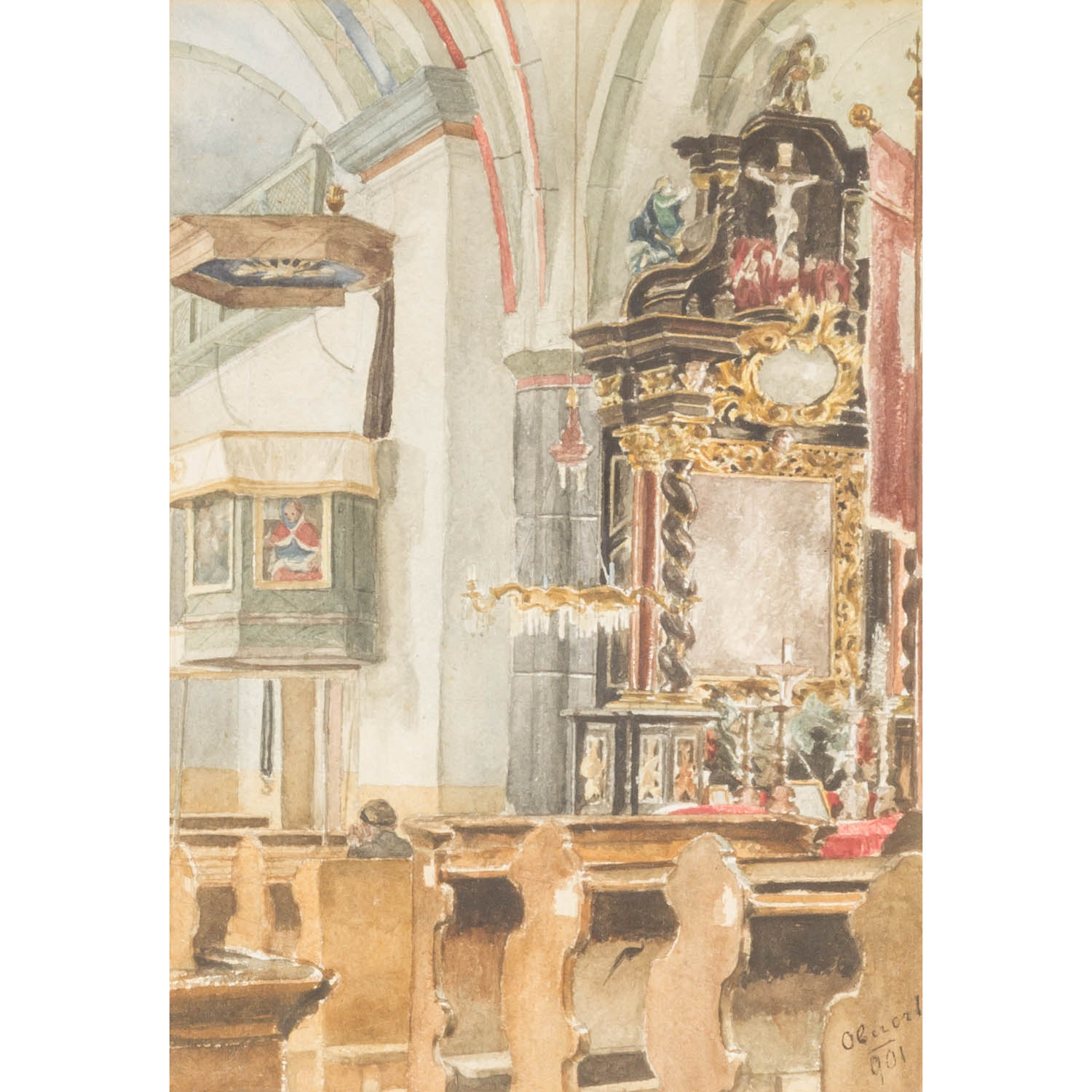 KÜNSTLER/IN UM 1900, "Kircheninneres", der Pfarrkirche Hl. Magdalena in Tragöß-Oberort, Steiermark,