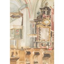 KÜNSTLER/IN UM 1900, "Kircheninneres", der Pfarrkirche Hl. Magdalena in Tragöß-Oberort, Steiermark,