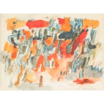 SCHREINER, HANS (geb. 1930), "Landschaftskomposition mit Rot- und Orangetönen",