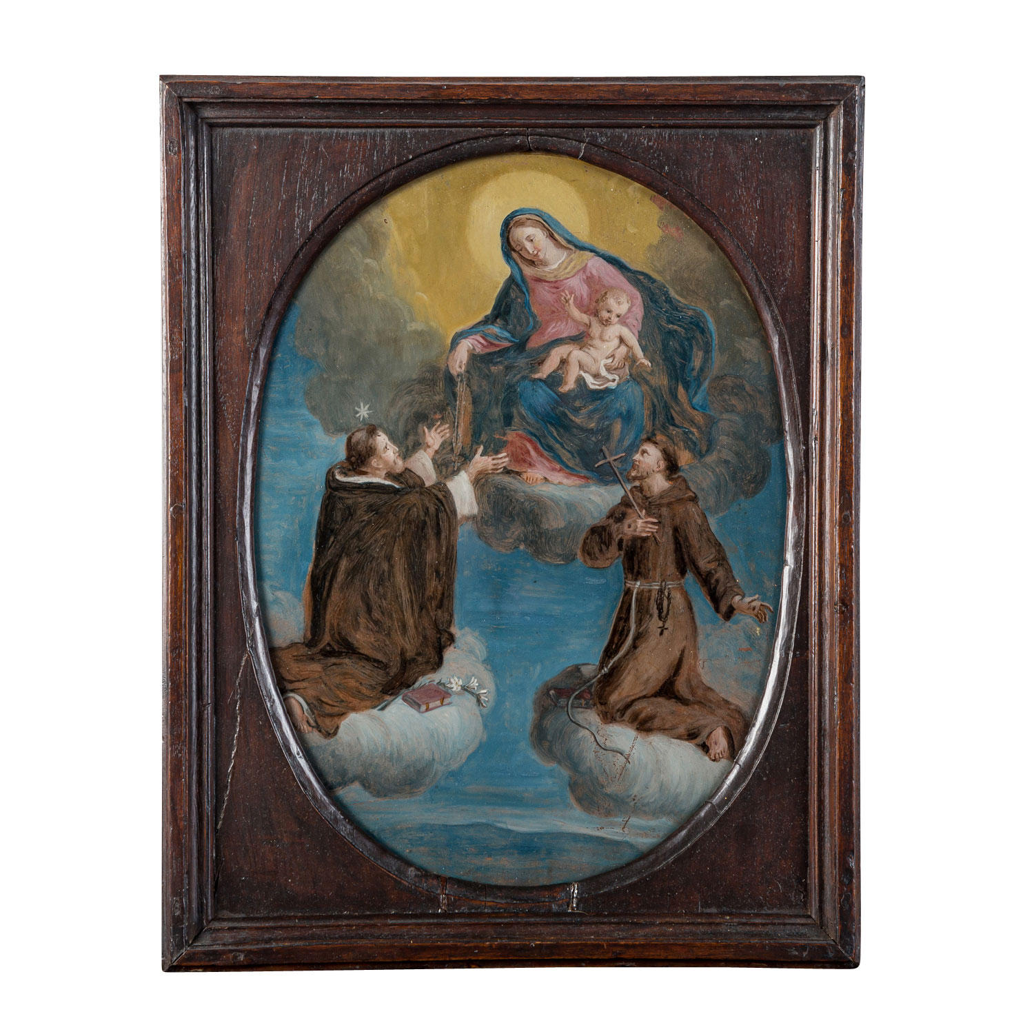 SÜDDEUTSCHER HINTERGLASMALER 18. Jh., "Madonna mit Kind und den Heiligen Antonius und Thomas", - Bild 2 aus 3