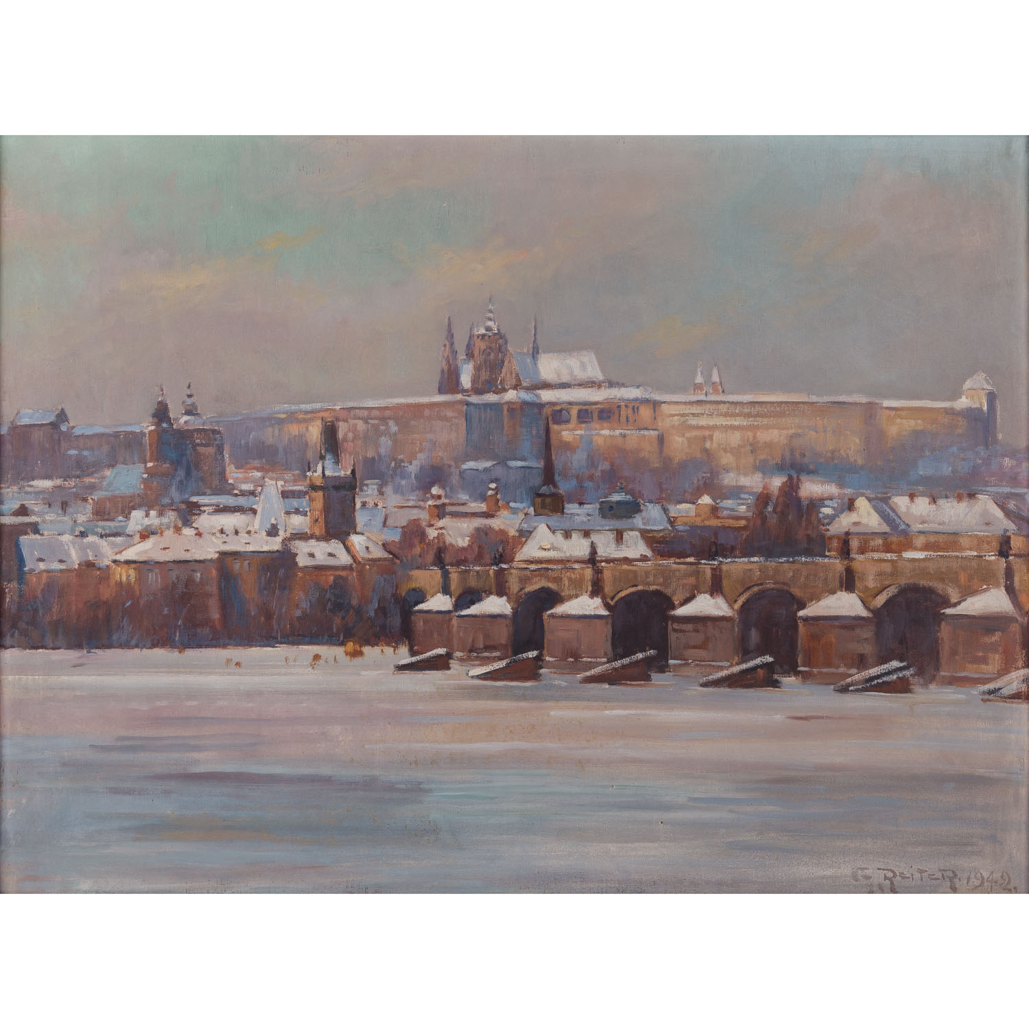 REITER, G. (Maler 20. Jh.), "Prag im Winter", 1942,