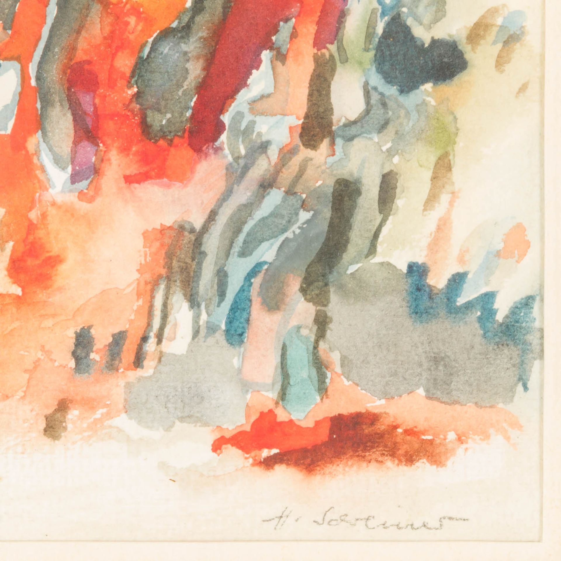 SCHREINER, HANS (geb. 1930), "Landschaftskomposition mit Rot- und Orangetönen", - Image 3 of 4
