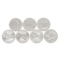 Kanada/SILBER - 7 x 5 Dollars Elisabeth II. zu je 1 Unze Feinsilber, Jahrgänge 2011-2018.
