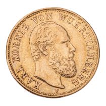 Württemberg/Gold - 5 Mark 1877/F, König Karl,