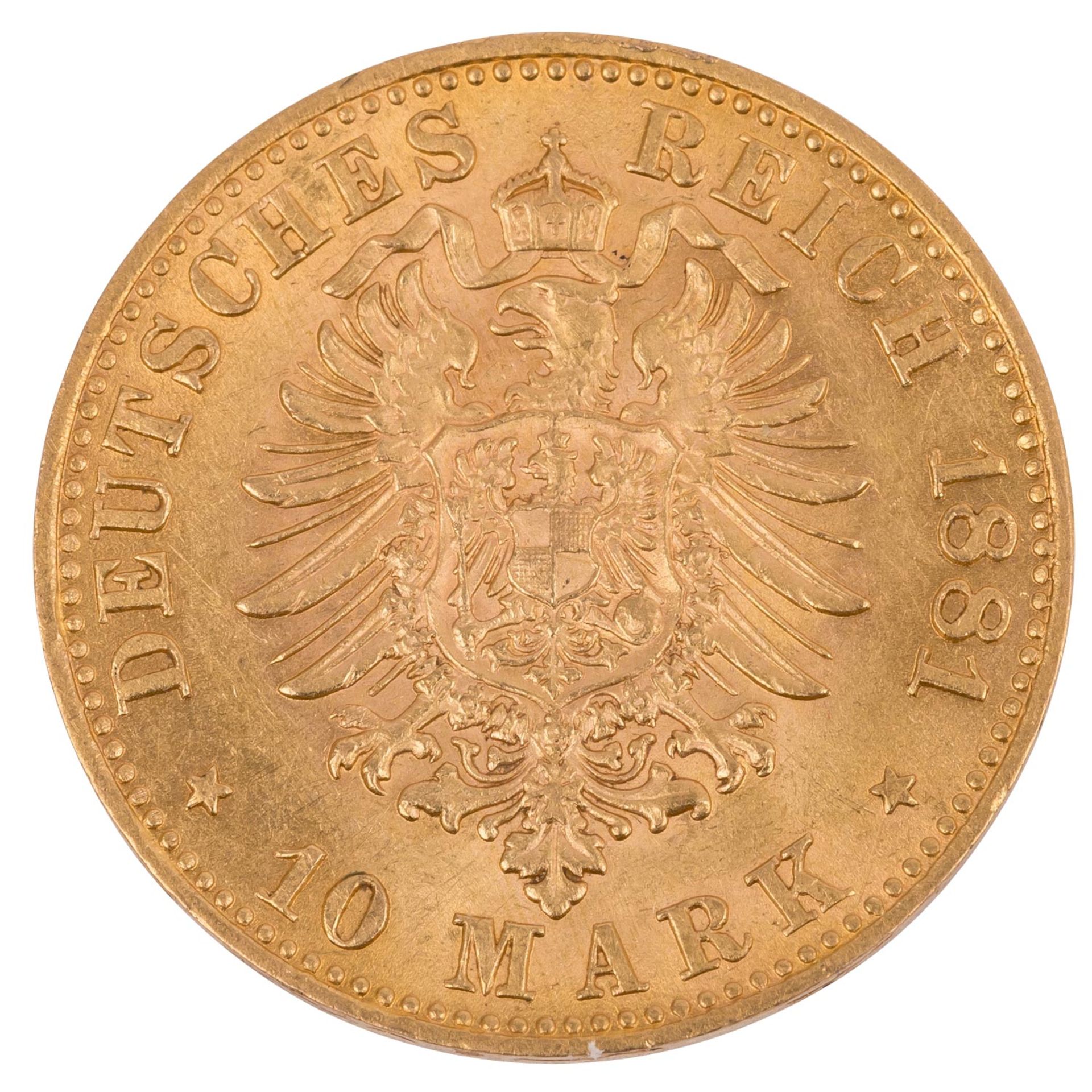 Dt. Kaiserreich /GOLD - Sachsen, Albert (1873-1902) 10 Mark 1881-E - Image 2 of 2