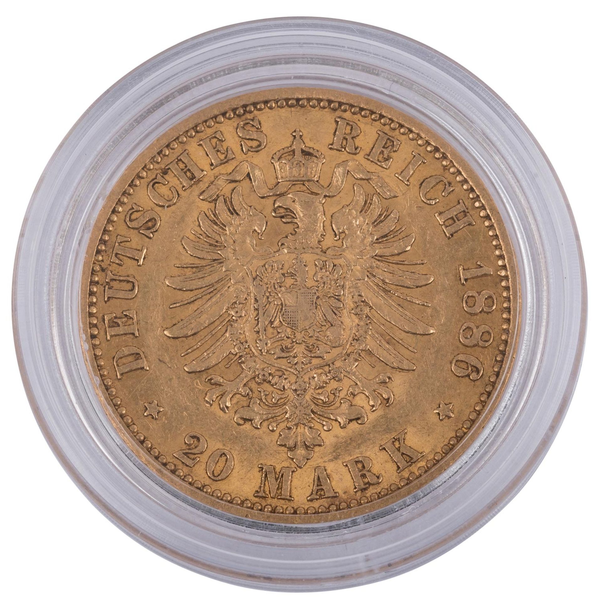 Preussen/GOLD - 20 Mark Wilhelm I. 1886 A - Image 2 of 2