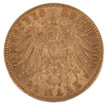 Schweiz/Gold - 20 Mark 1909/J, Wilhelm II.,