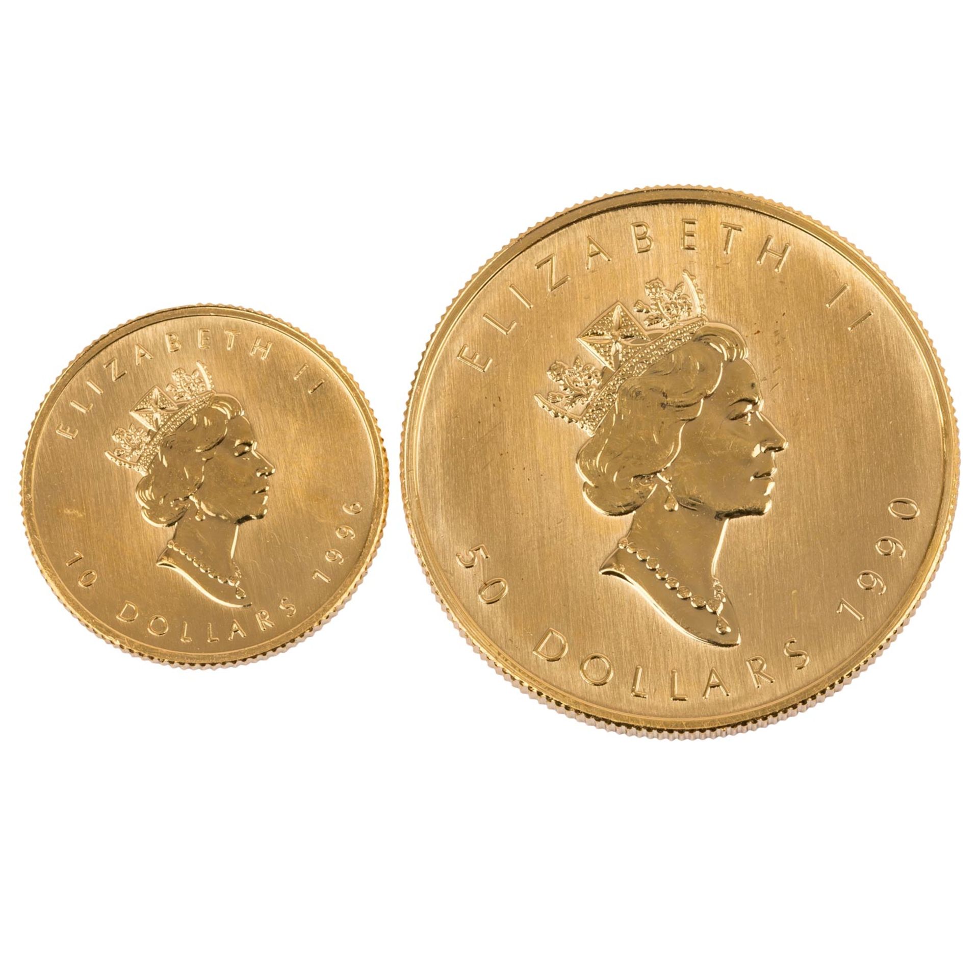 Kanada /GOLD - Elisabeth II. 10$ & 50$ - Maple Leaf 1/4 Unze & 1 Unze - Image 2 of 2