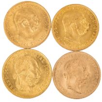 Österreich /GOLD-Lot - Franz Josef I. 4 x Münzen mit insg. ca. 12,4 g Feingold