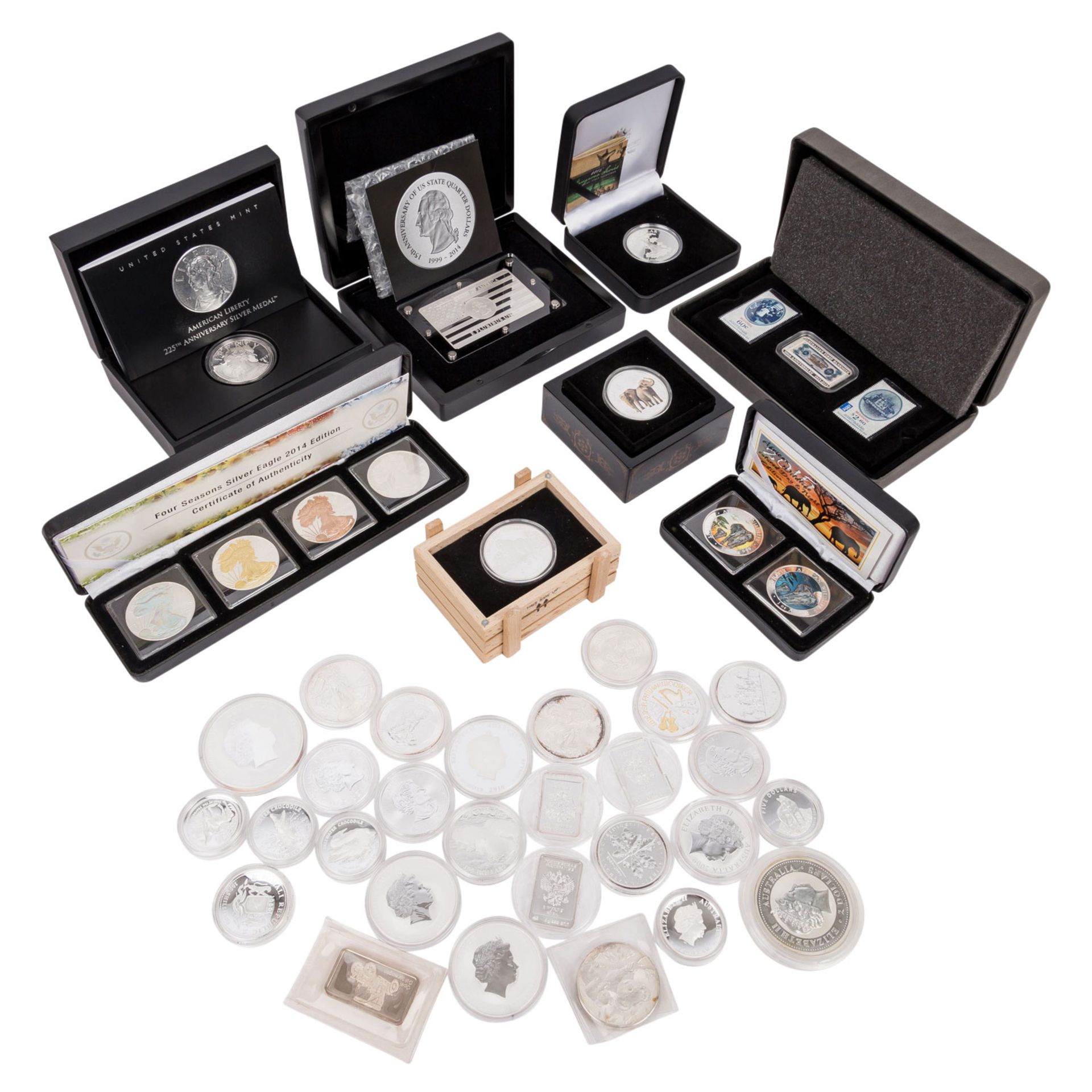Silberanlagemünzen aus aller Welt. 40 Stück.