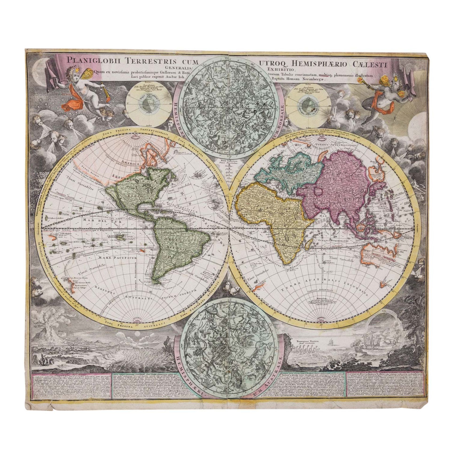 Drei Kupferstichkarten von J. B. Homann - Himmel und Globus 18. Jhd. - Image 2 of 5