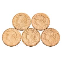 Schweiz /GOLD-Lot mit 5x 20 Sfr. Vreneli, insg. Feingold ca. 29 g