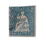 Schweiz - 1854: 10 Rappen preußischblau, Münchner Druck, Münchner Papier, Erstauflage,