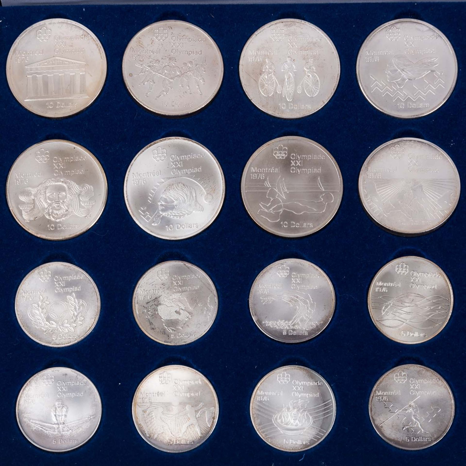 Kanada - Montreal 1976, vollständiges Set mit 28 Silbermünzen, 14 x 5 Dollars + 14 x 10 Dollars,  - Bild 2 aus 3