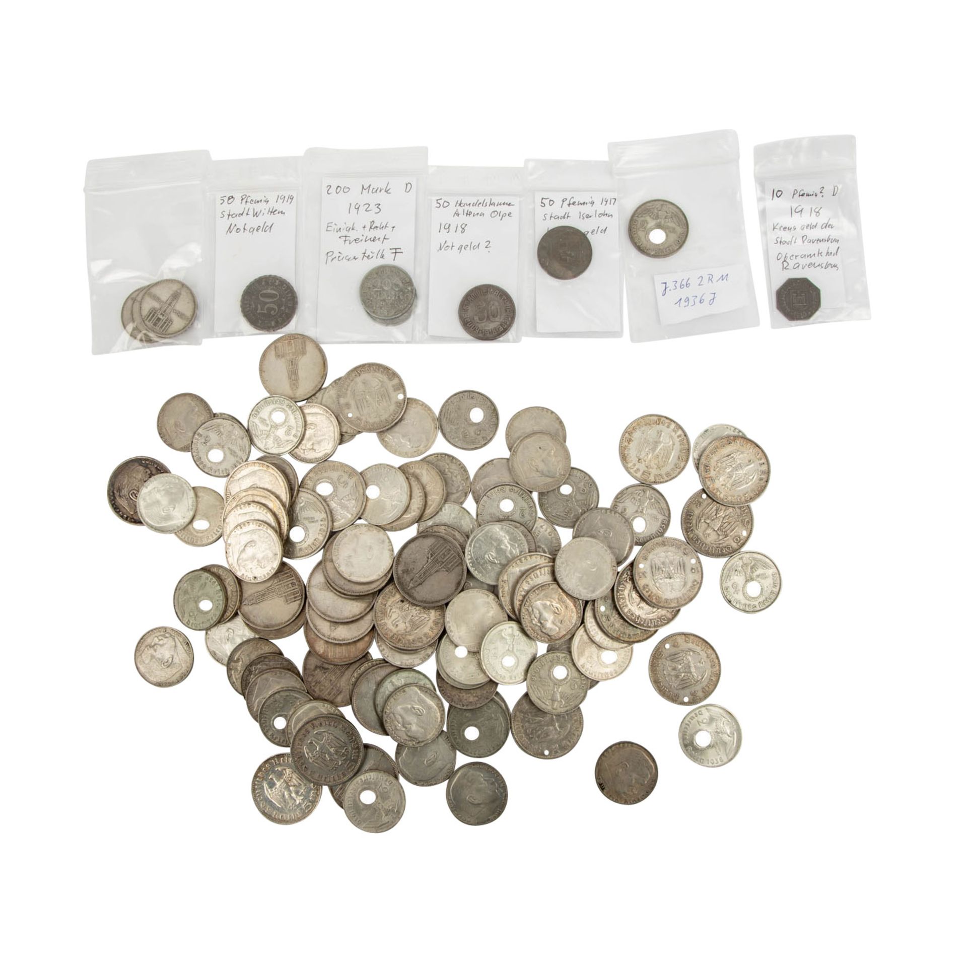 Gemischtes Silber-Konvolut mit vielen Münzen des Dritten Reichs. Ca. 120 Stück.