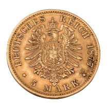 Deutsches Kaiserreich / Württemberg - 5 Mark 1877/F, GOLD, König Karl,