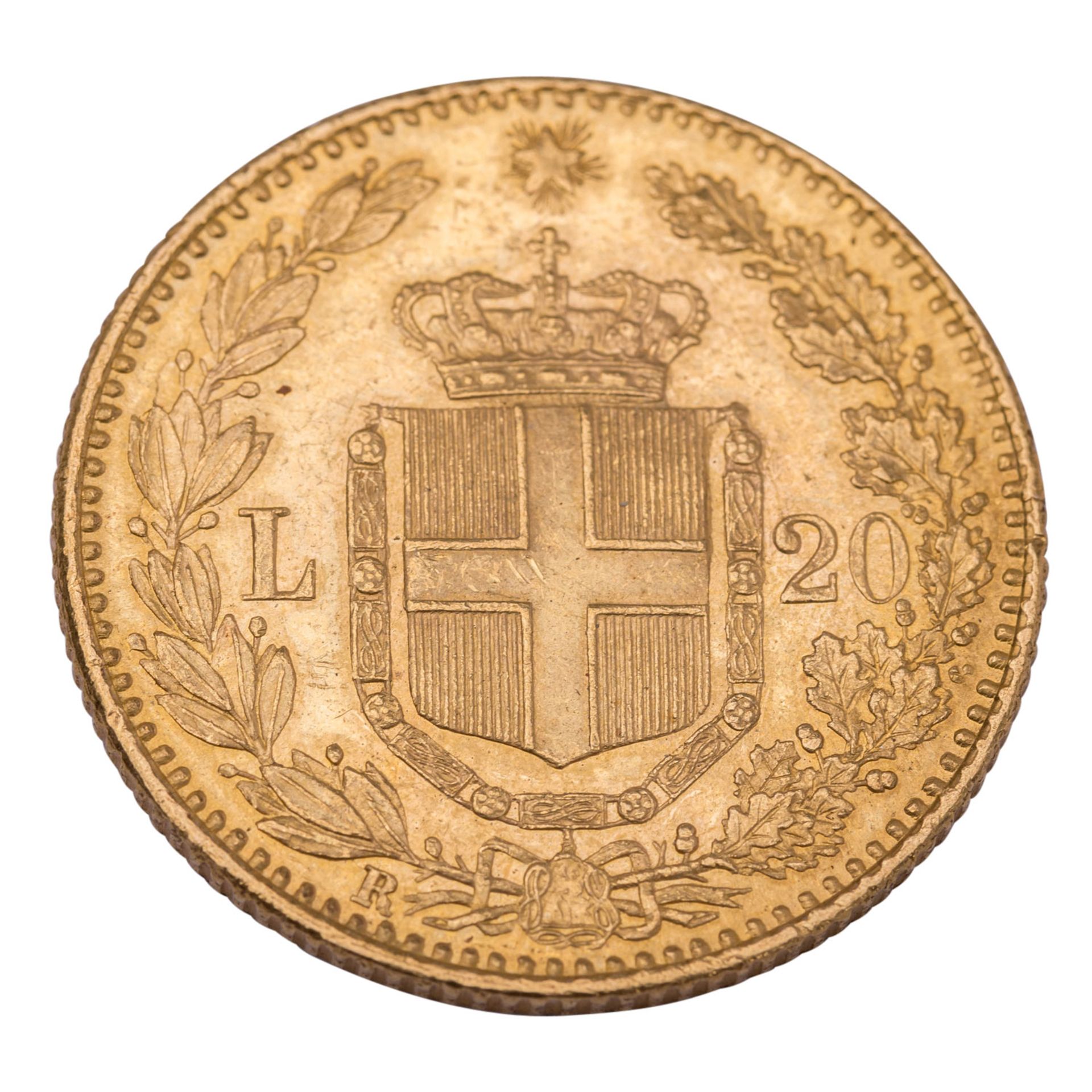 Italien - 20 Lire 1882, Umberto I., GOLD, - Image 2 of 2