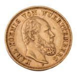 Deutsches Kaiserreich / Württemberg - 5 Mark 1877/F, GOLD,
