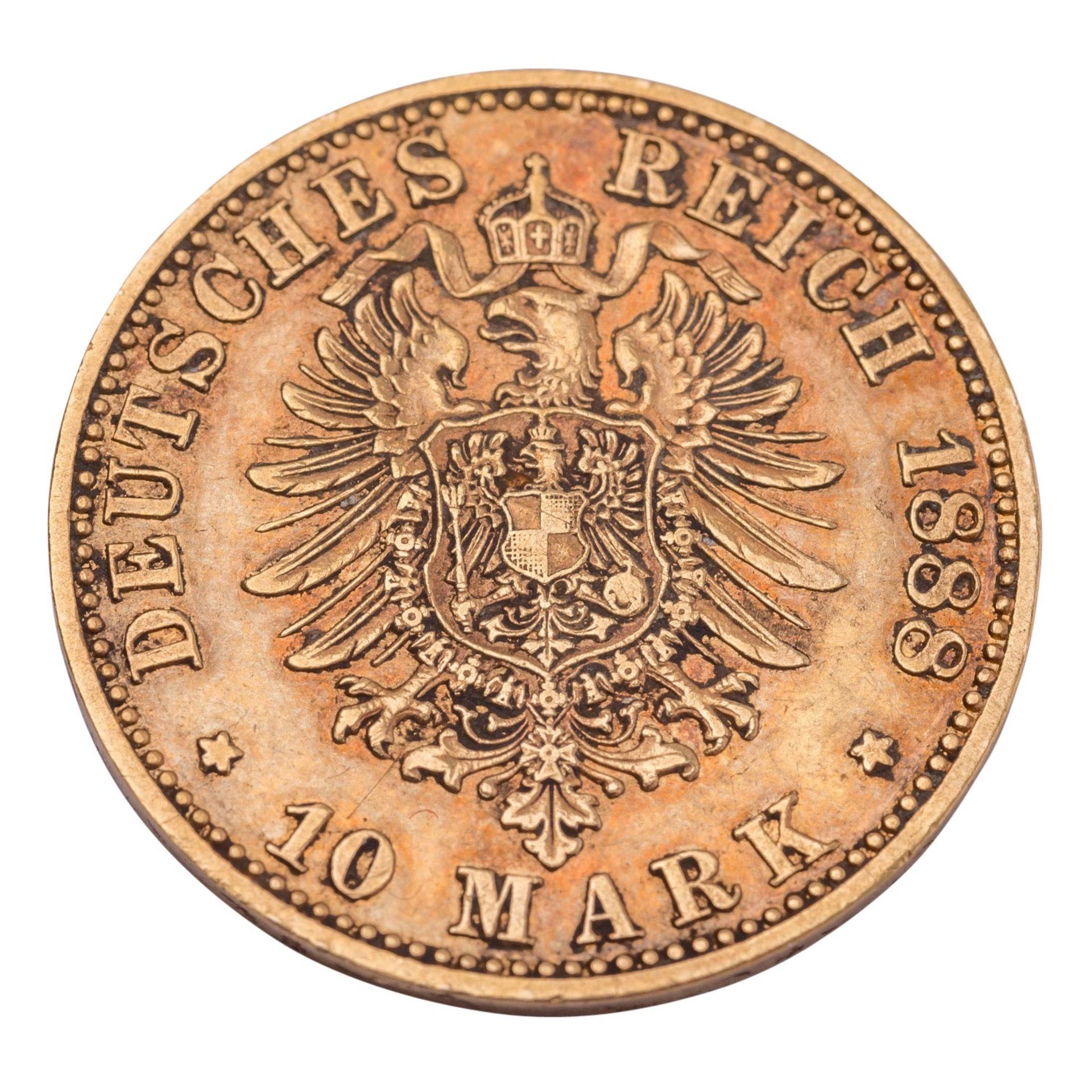 Deutsches Kaiserreich/Preußen - 10 Mark 1888/A, Kaiser Friedrich, GOLD, - Image 2 of 2