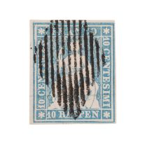 Schweiz - 1854: 10 Rappen lebhaftpreußischblau, Münchner Druck, Münchner Papier,