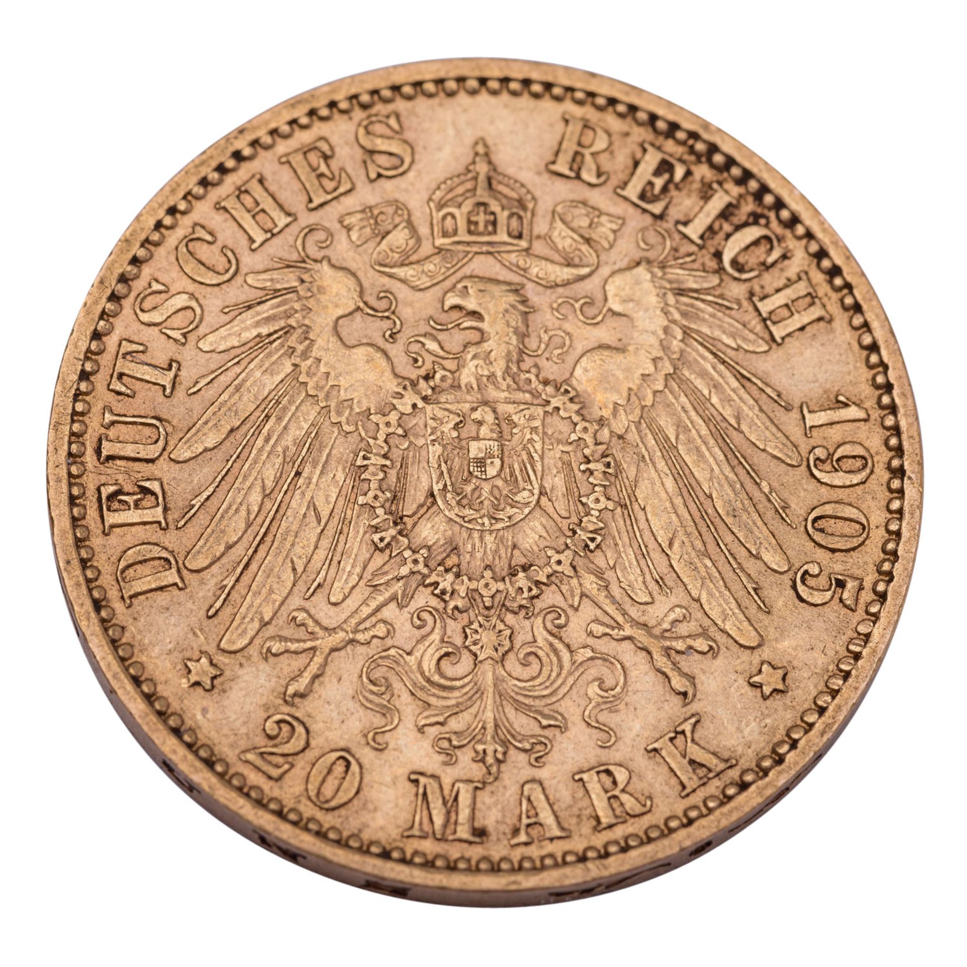 Deutsches Kaiserreich / Sachsen - 20 Mark 1905, GOLD, - Image 2 of 2