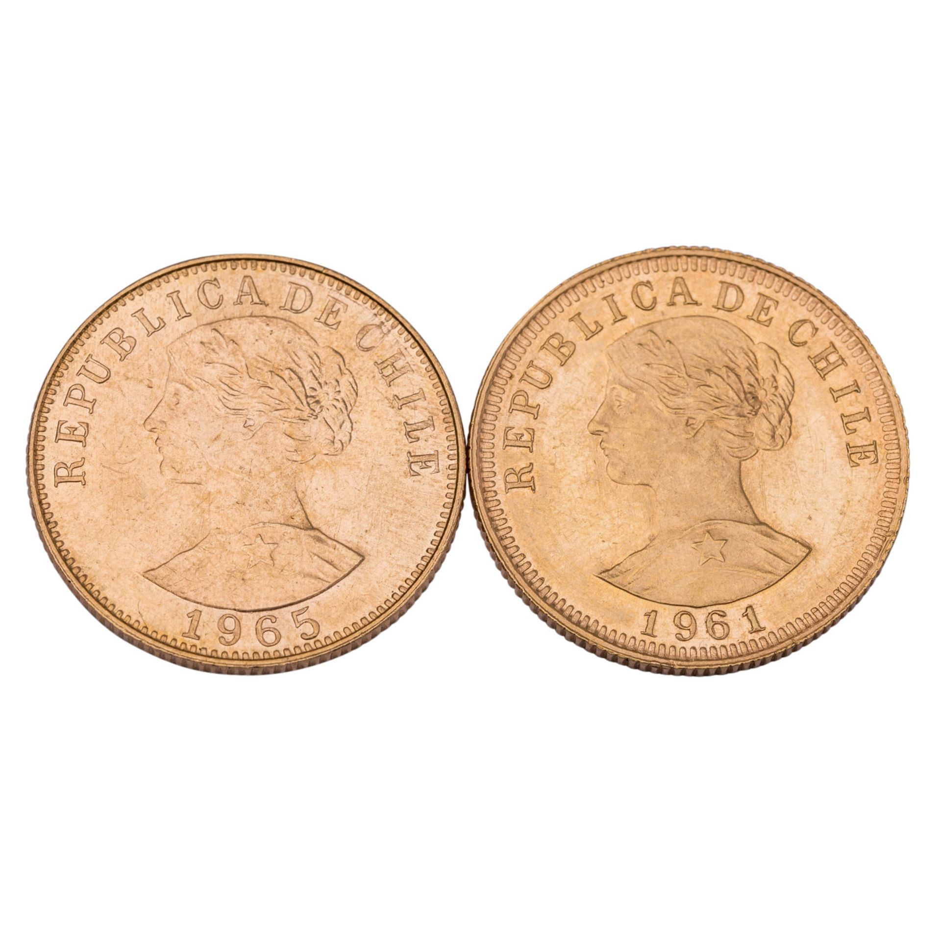 Chile - 2 x 50 Pesos 1961, 1965, Liberty, GOLD, - Image 2 of 2