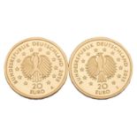 BRD - 2 x 20 Euros 2015 Deutscher Wald: Linde, GOLD,