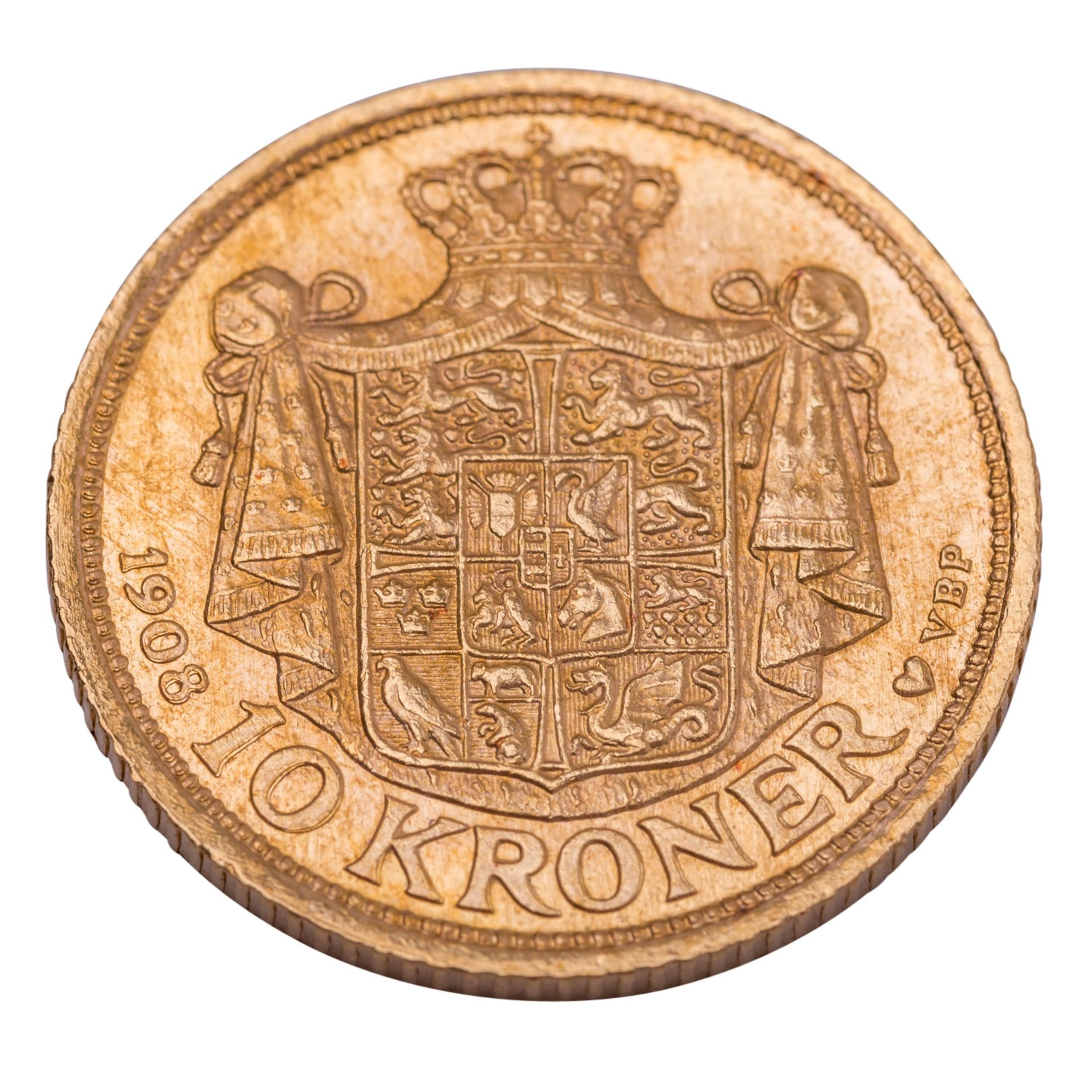 Dänemark - 10 Kronen 1908, Frederik VIII, GOLD, - Bild 2 aus 2