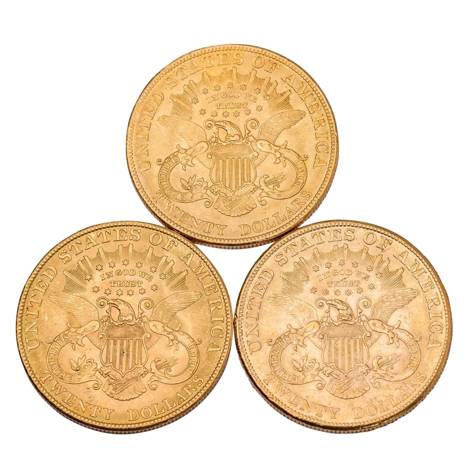 USA - GOLDLOT / 3x Double Eagle 'Liberty Head' 20$  - Bild 2 aus 2