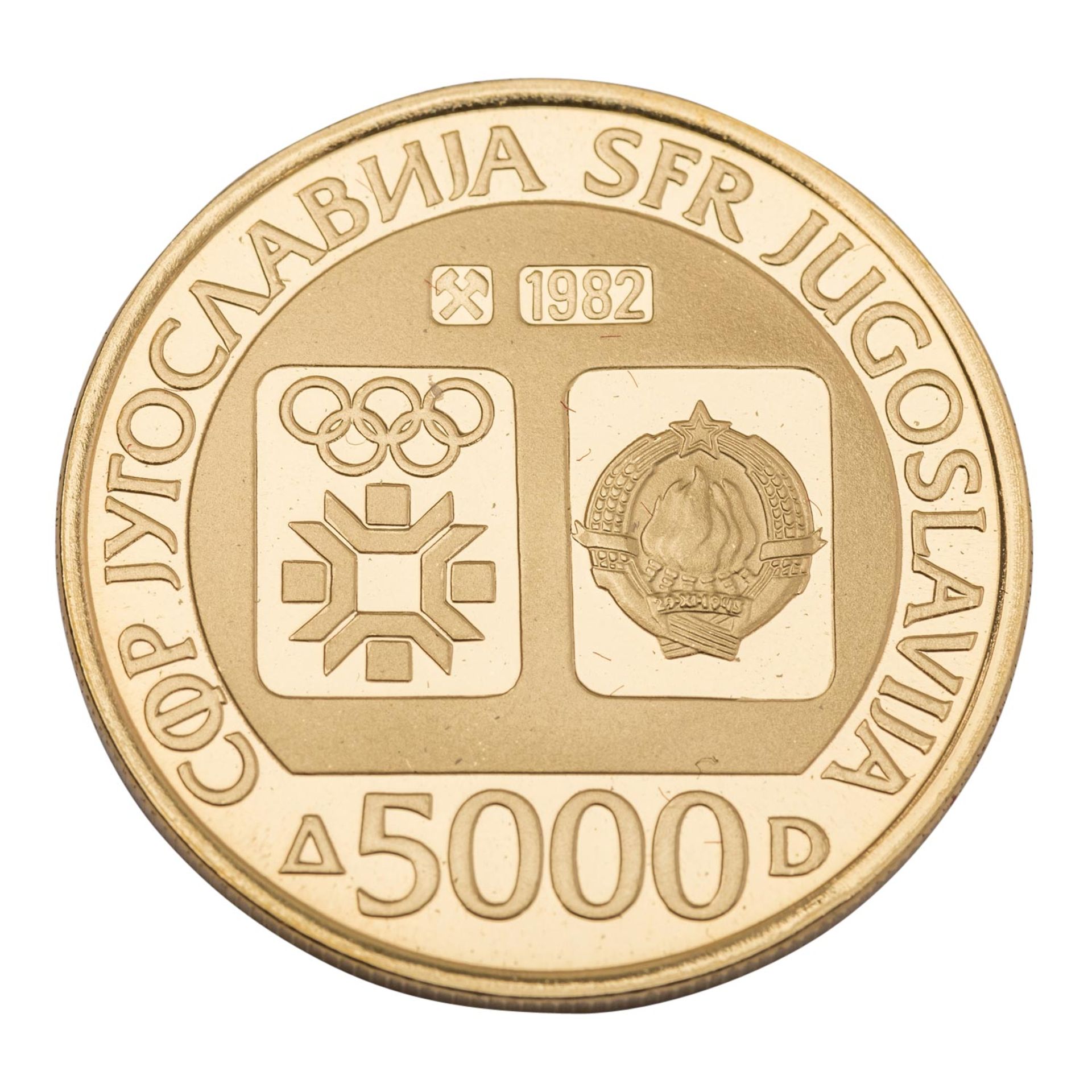 Jugoslawien/GOLD - 5000 Dinara '14. Olympischen Winterspiele Sarajevo 1984' 1982, PP, 