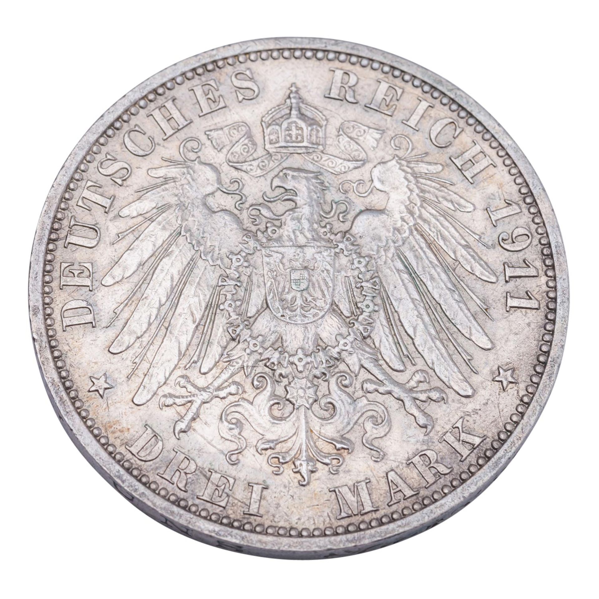 Schaumburg-Lippe/Silber - 3 Mark 1911/A, Auf den Tod des Fürsten Georg, - Bild 2 aus 2