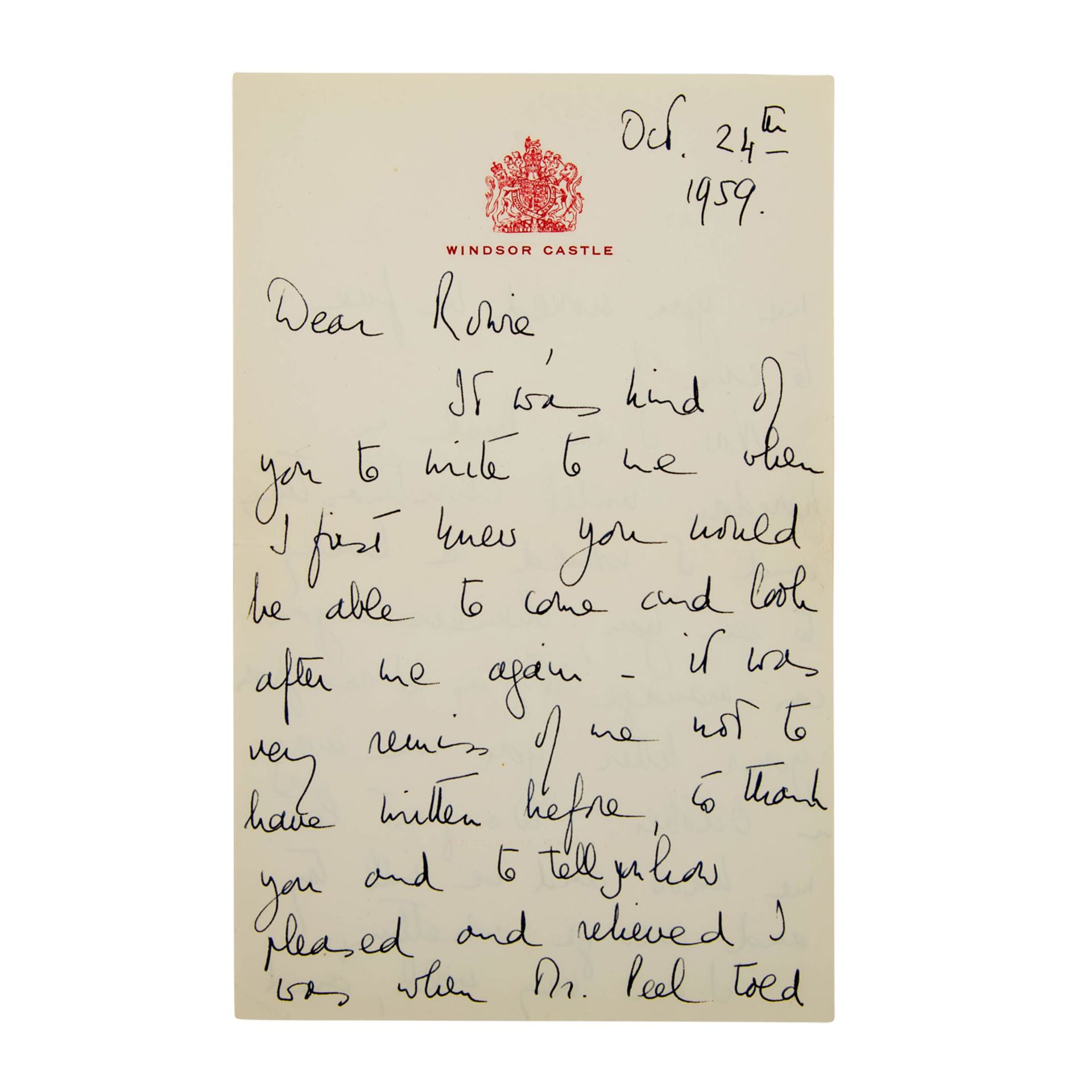 Handgeschriebener und signierter Brief von Queen Elizabeth II. (1926 – 2022) an ihre Hebamme „Rowie“ - Bild 2 aus 6