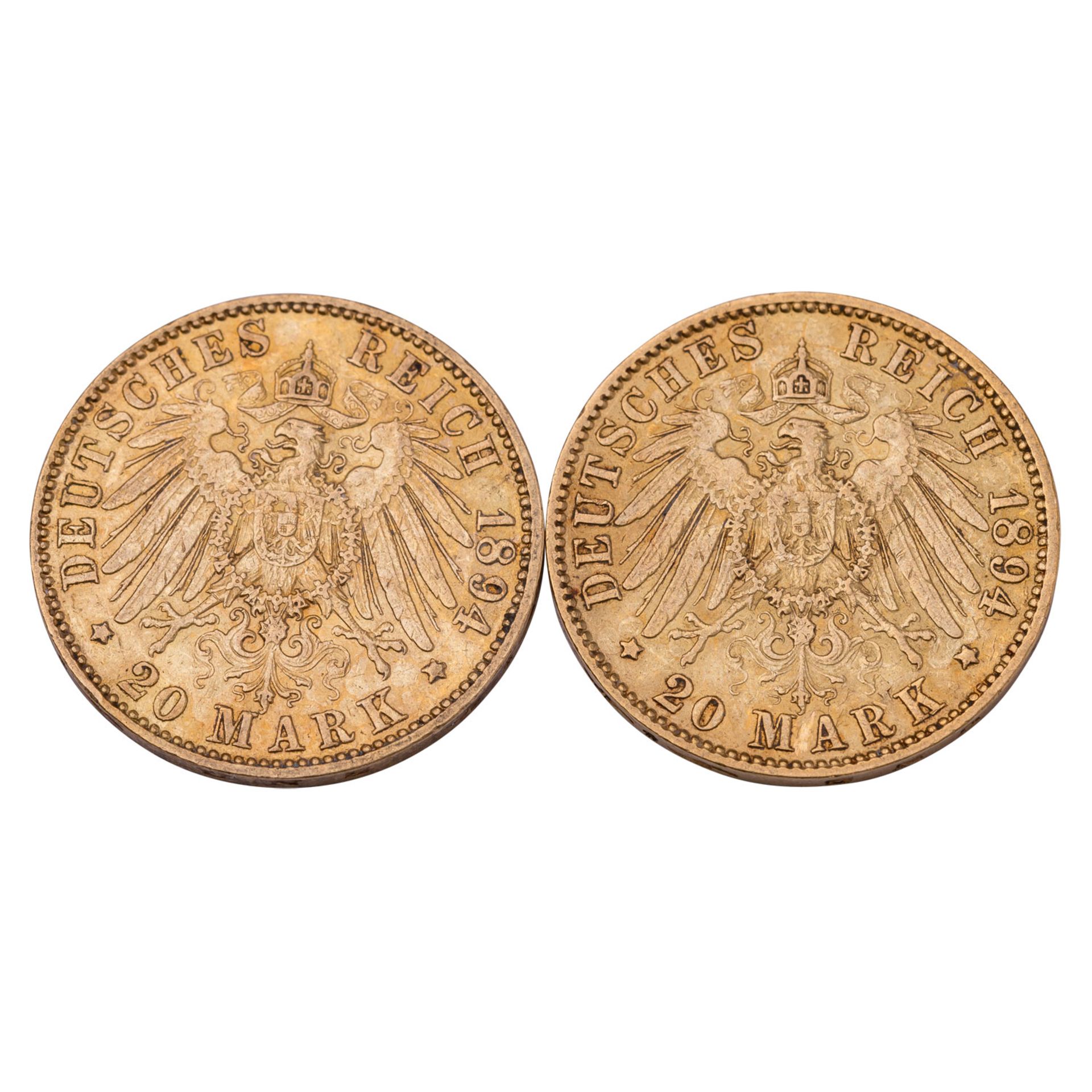 Hamburg/GOLD - 2 x 20 Mark Freie und Hansestadt Hamburg 1894 J, je vz-,