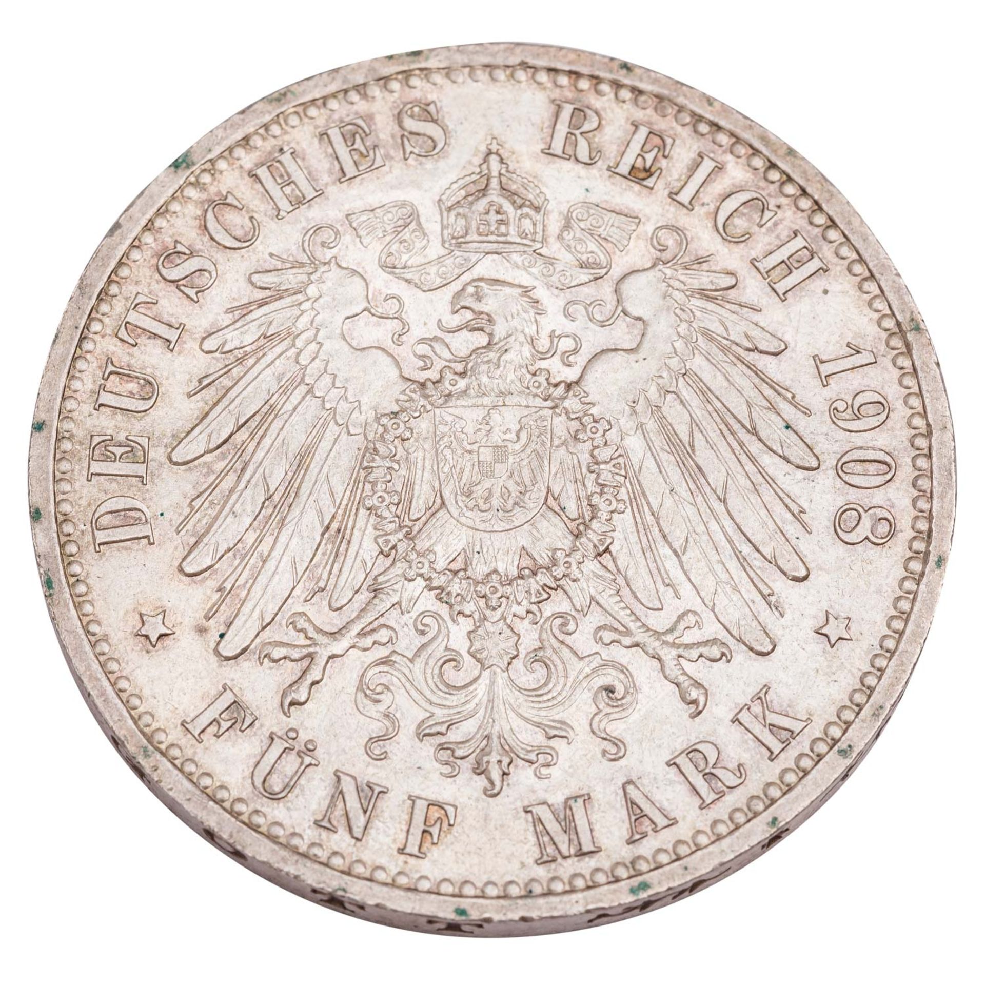 Großherzogtum Sachsen-Weimar-Eisenach/Silber - 5 Mark 1908/A, - Bild 2 aus 2