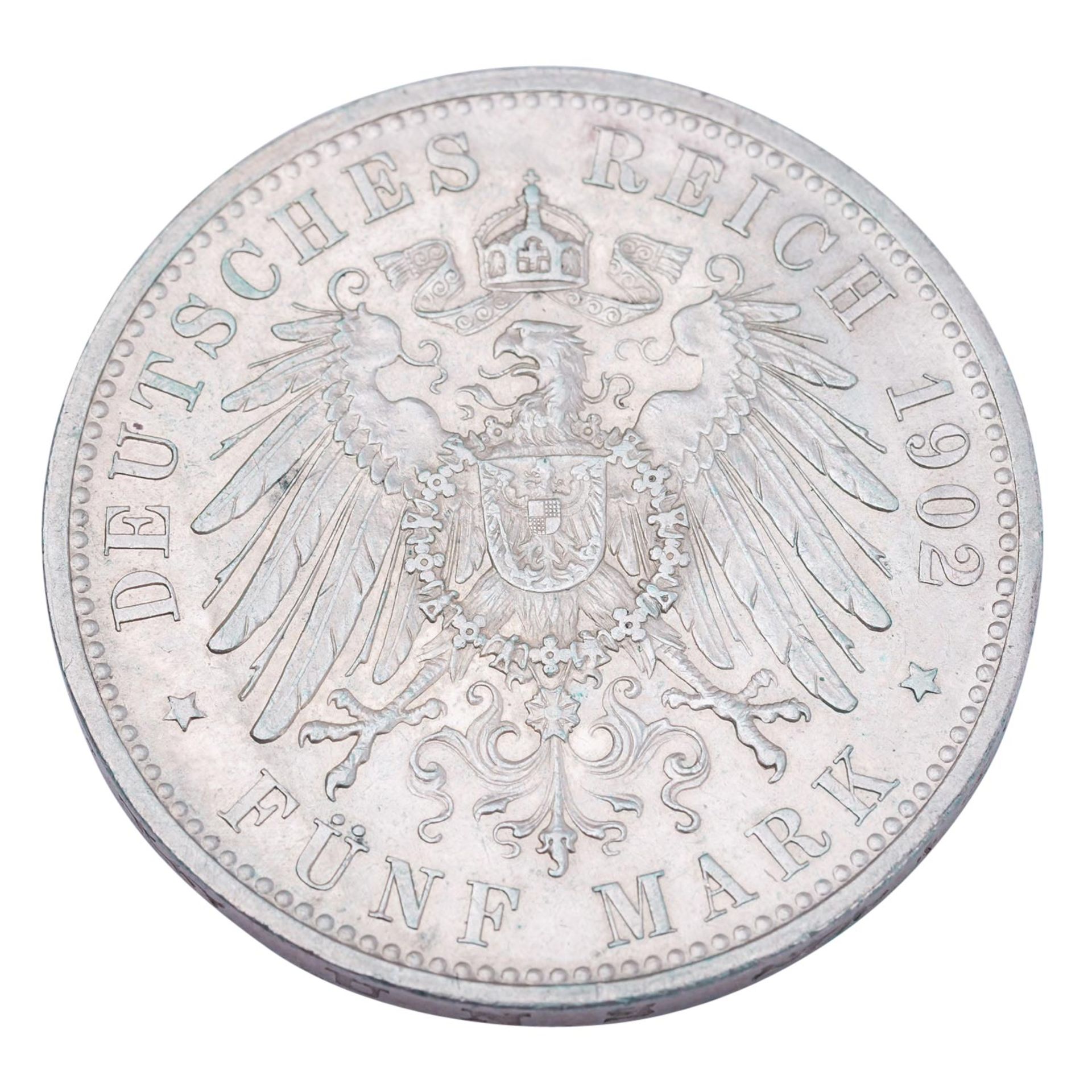 Sachsen-Meiningen/Silber - 5 Mark 1902/D, Herzog Georg II, - Bild 2 aus 2