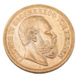 Dt. Kaiserreich /GOLD - Hessen, Ludwig IV. (1877-1892) 20 Mark 1892 A