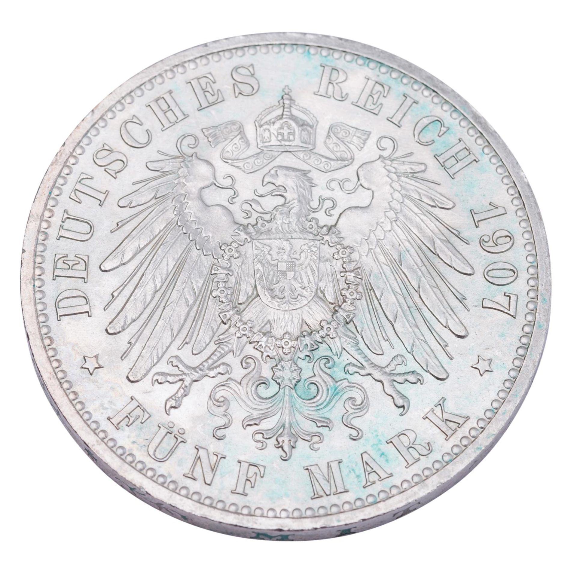 Herzogtum Sachsen-Coburg-Gotha/Silber - 5 Mark 1907/A, Herzog Carl Eduard, - Bild 2 aus 2