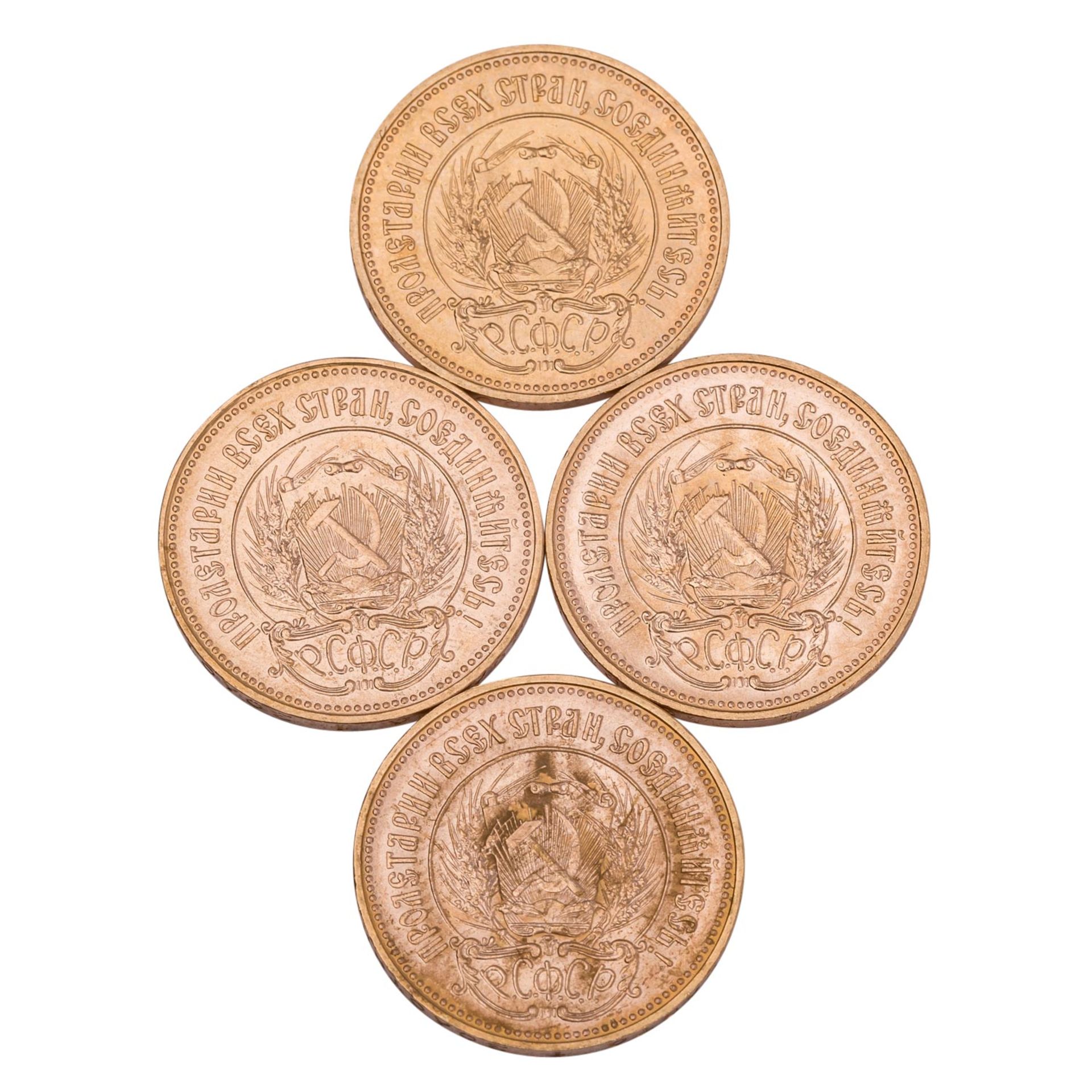 Russland - 4 x 10 Rubel 1975, 1977 (3), Tscherwonetz, GOLD,