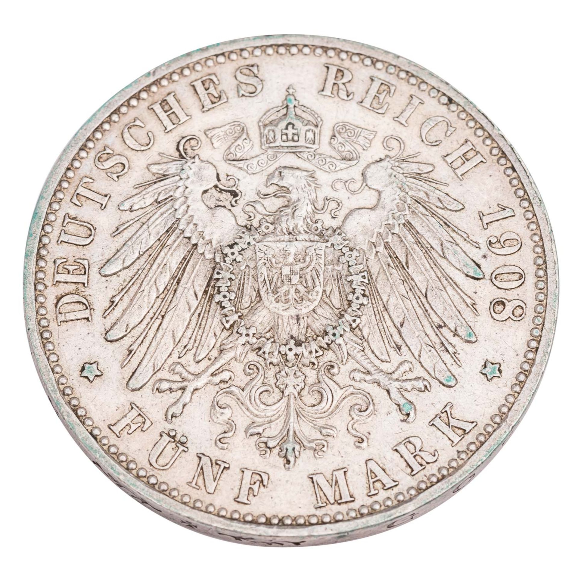 Herzogtum Sachsen-Meiningen/Silber - 5 Mark 1908/D, Georg II., - Bild 2 aus 2